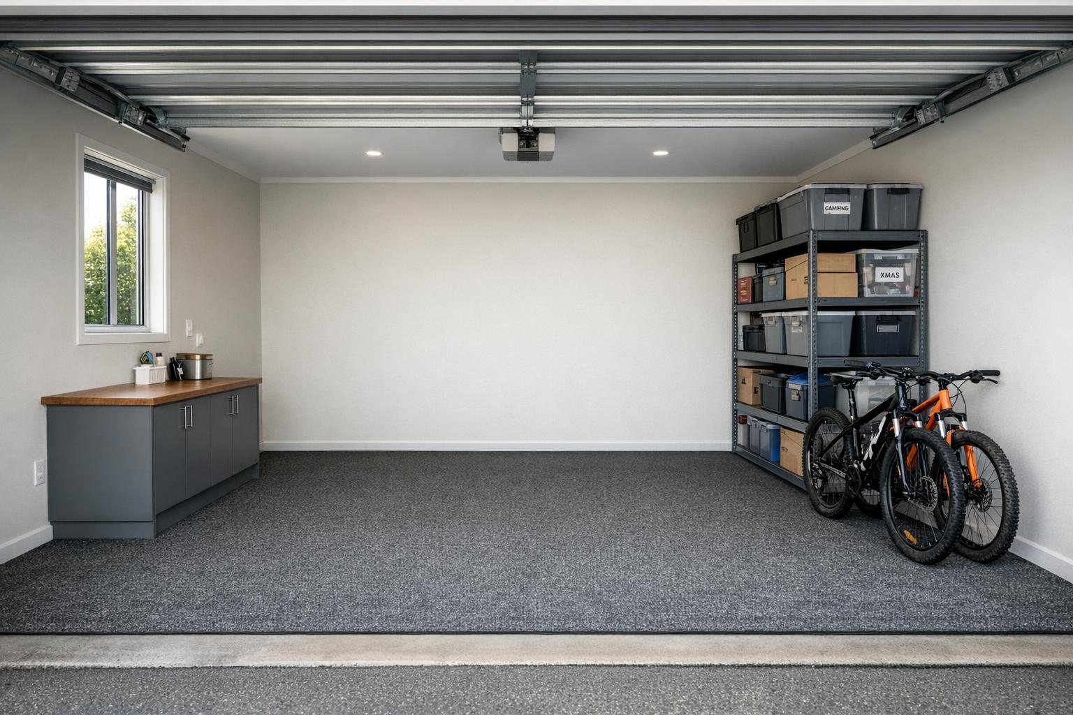 Charcoal garage carpet in a double garage in Christchurch