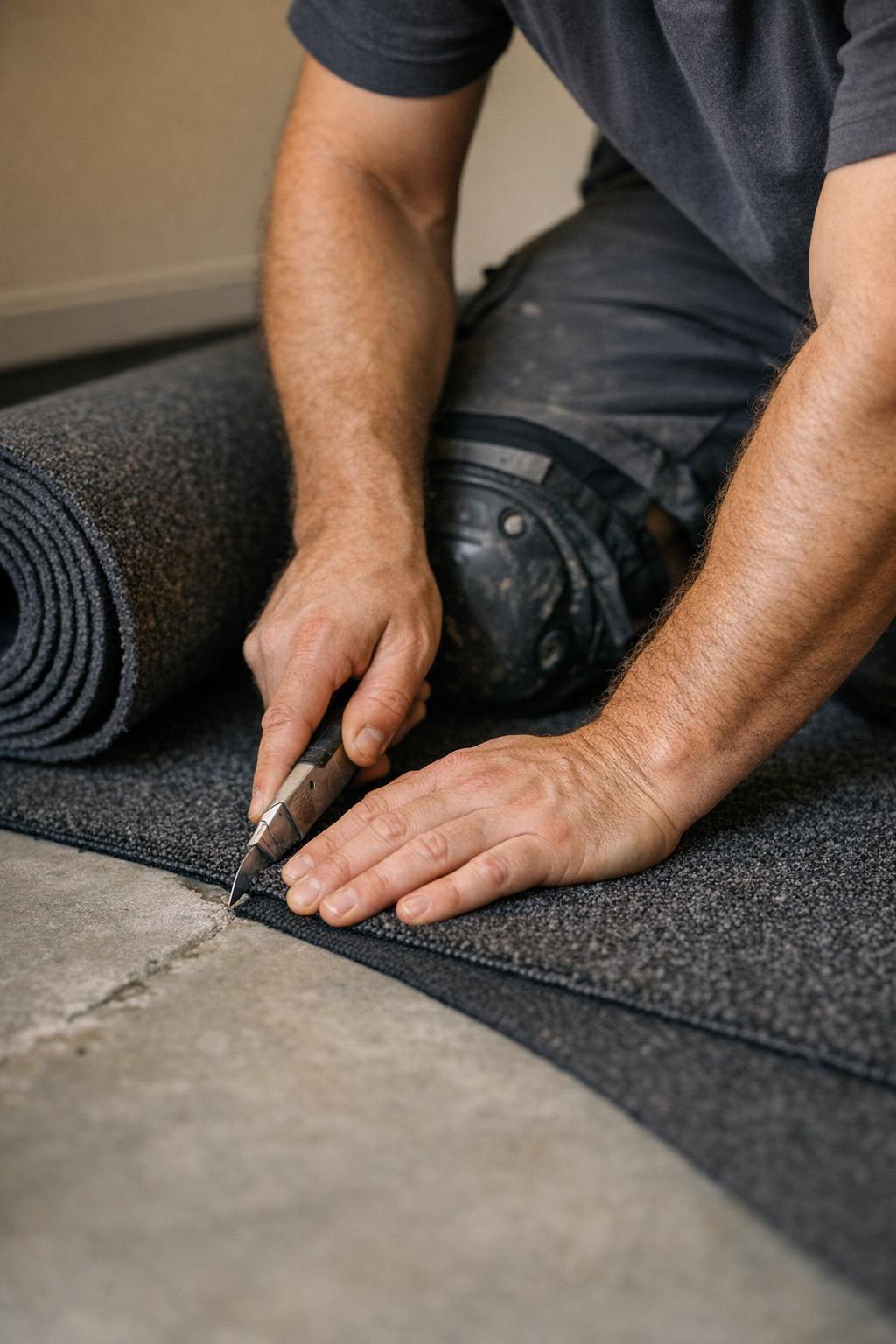 Garage carpet being glued down and trimmed neatly in Christchurch